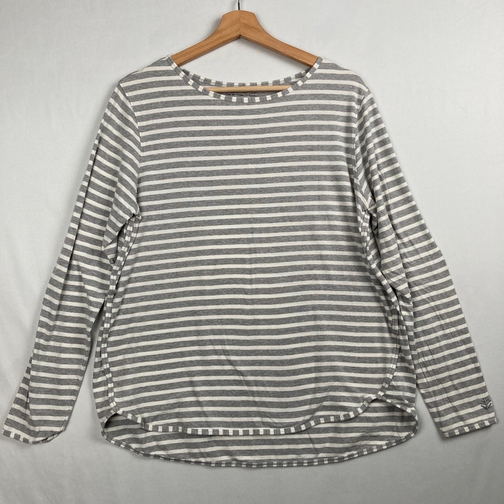 Coolibar Shirt Gray Stripe Heyday Side Split UPF 50+ Women's Large Long Sleeve